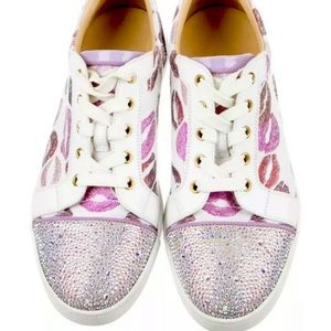 Christian Louboutin Crystal LipPrint Trainers UK39.5 Gondolastrass Kiss Low Top